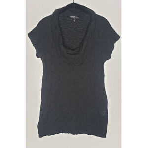 Ebby Farinaz Taghavi Black Crinkle Cowl Neck Short Sleeve Top Medium Lagenlook